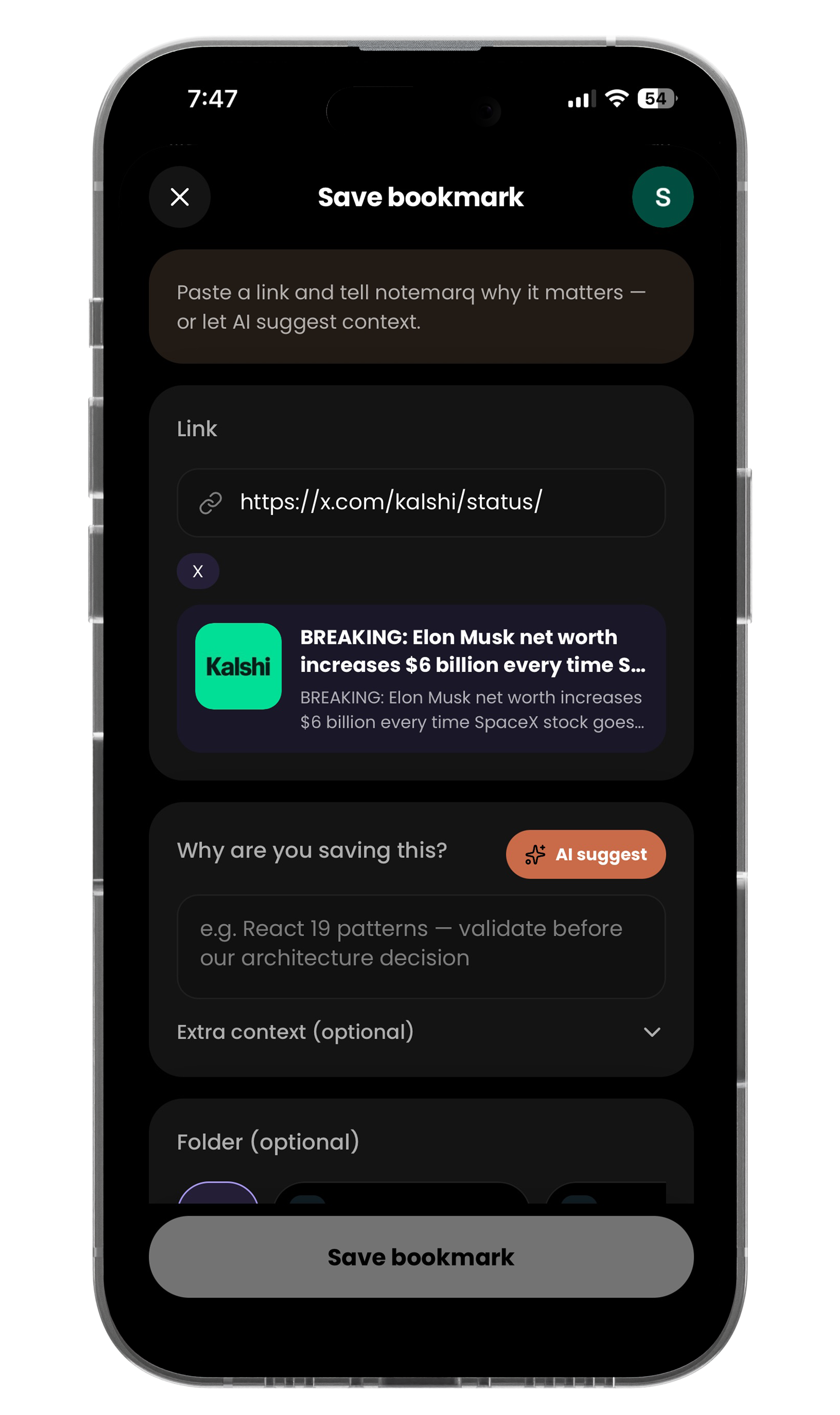 Save a link with preview and context in Notemarq